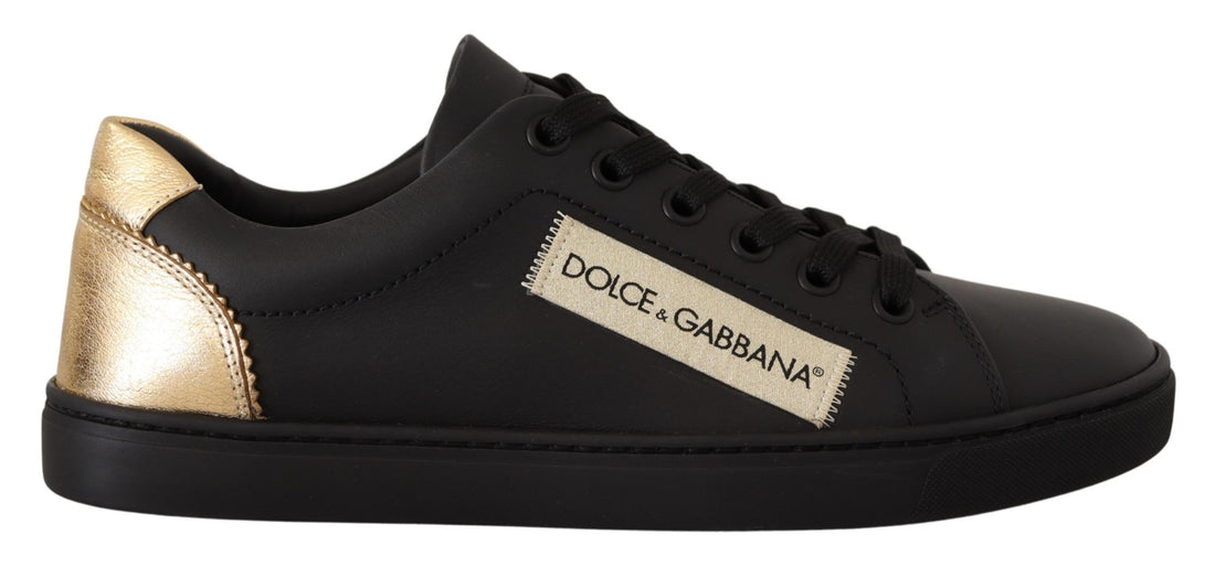 Dolce & Gabbana Black Gold Leather Low Top Sneakers Womens Shoes - Whispers Of Wisdom Clothing