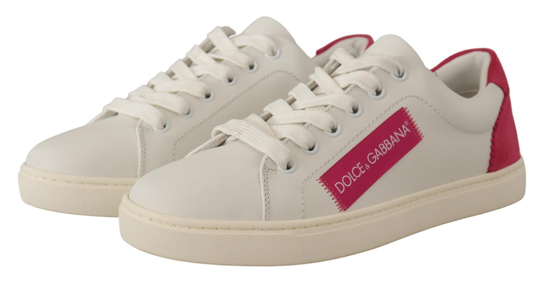 Dolce & Gabbana White Pink Leather Low Top Sneakers Womens Shoes - Whispers Of Wisdom Clothing