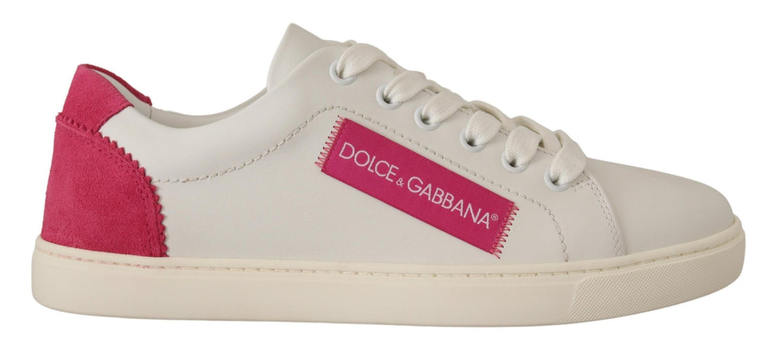Dolce & Gabbana White Pink Leather Low Top Sneakers Womens Shoes - Whispers Of Wisdom Clothing