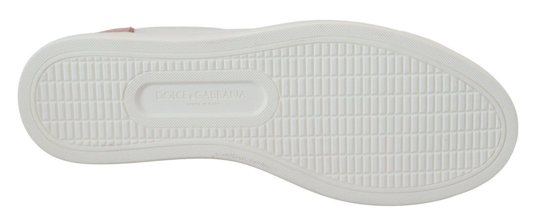 Dolce & Gabbana White Pink Leather Low Top Sneakers Shoes - Whispers Of Wisdom Clothing