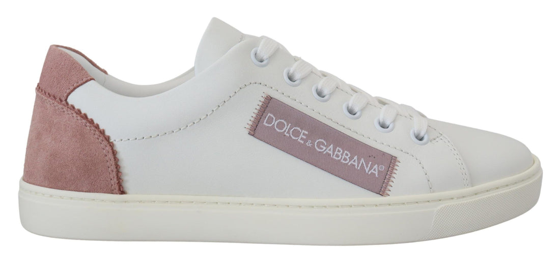 Dolce & Gabbana White Pink Leather Low Top Sneakers Shoes - Whispers Of Wisdom Clothing