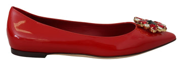 Dolce & Gabbana Red Leather Crystals Loafers Flats Shoes - Whispers Of Wisdom Clothing
