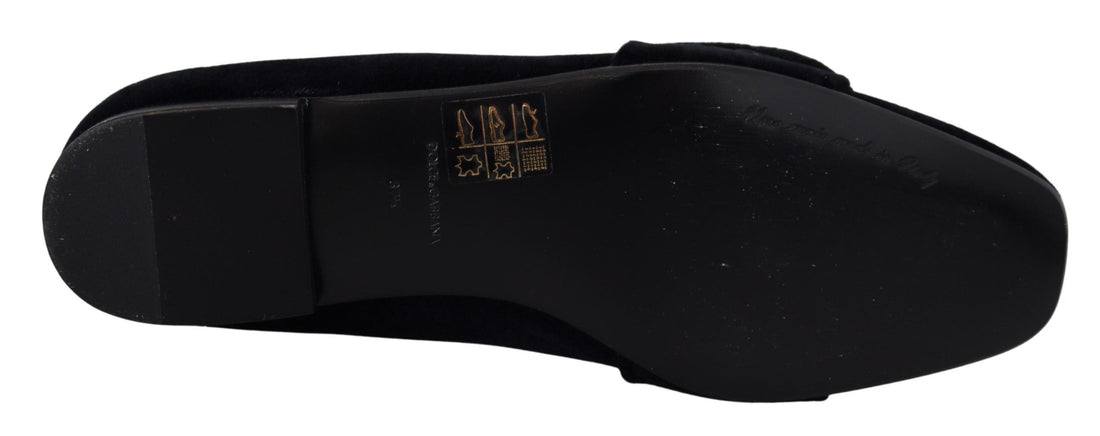 Dolce & Gabbana Black Velvet Crystals Loafers Flats Shoes - Whispers Of Wisdom Clothing