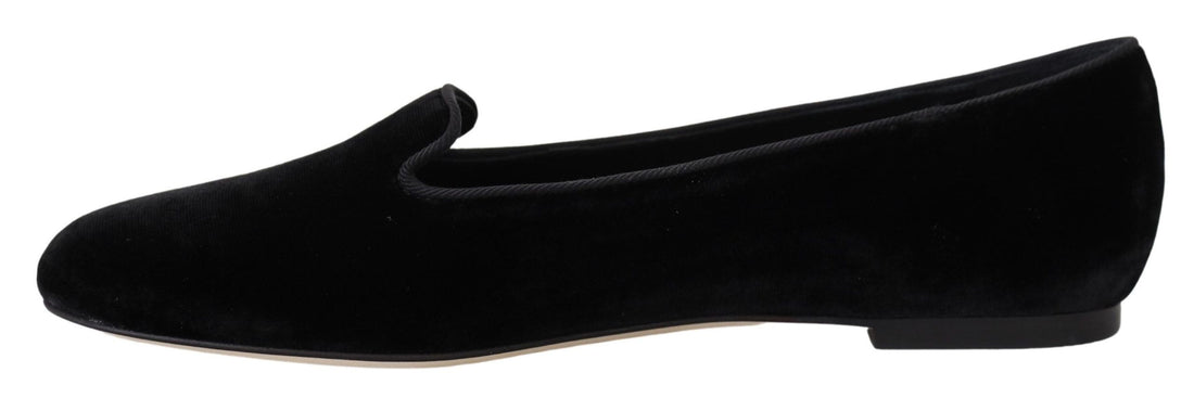 Dolce & Gabbana Black Velvet Slip Ons Loafers Flats Shoes - Whispers Of Wisdom Clothing