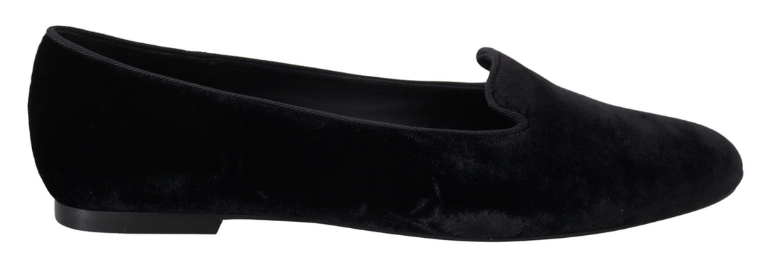 Dolce & Gabbana Black Velvet Slip Ons Loafers Flats Shoes - Whispers Of Wisdom Clothing