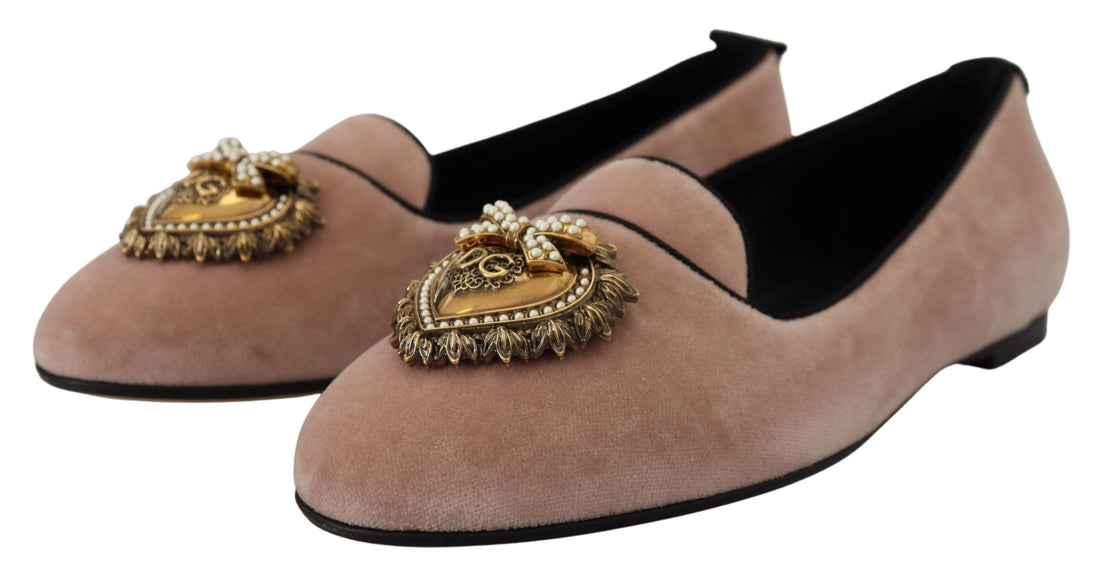 Dolce & Gabbana Pink Velvet Slip Ons Loafers Flats Shoes - Whispers Of Wisdom Clothing