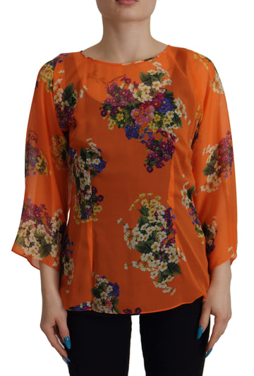 Dolce & Gabbana Orange Floral Print Long Sleeve Blouse - Whispers Of Wisdom Clothing