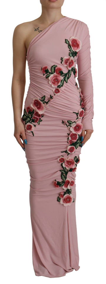 Dolce & Gabbana Pink Flower Embellished One Shoulder Dress - Whispers Of Wisdom Clothing