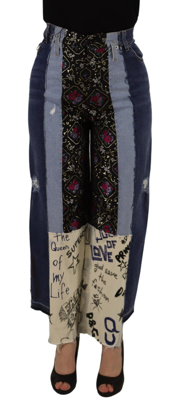 Dolce & Gabbana Multicolor Patchwork DG Fashion Wide Leg Denim Pant - Whispers Of Wisdom Clothing