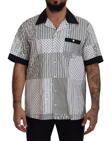 Dolce & Gabbana White Black Patterned Button Down Shirt - Whispers Of Wisdom Clothing