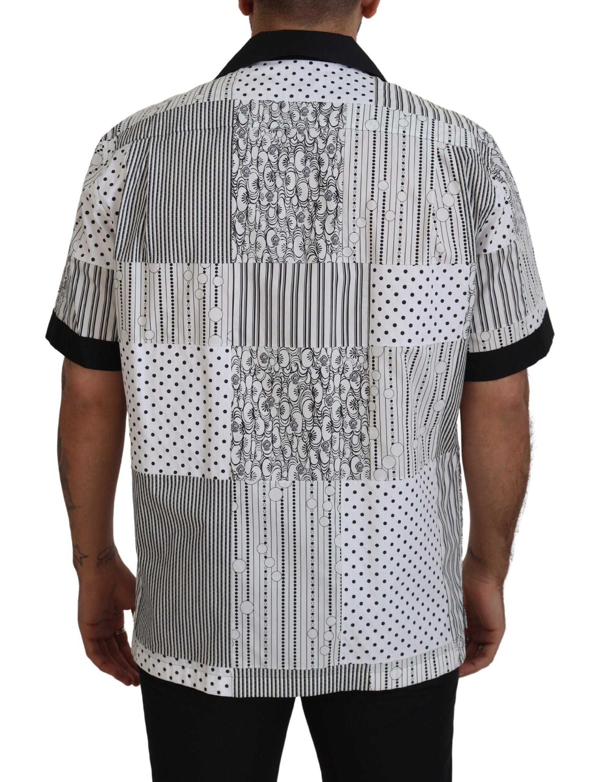 Dolce & Gabbana White Black Patterned Button Down Shirt - Whispers Of Wisdom Clothing