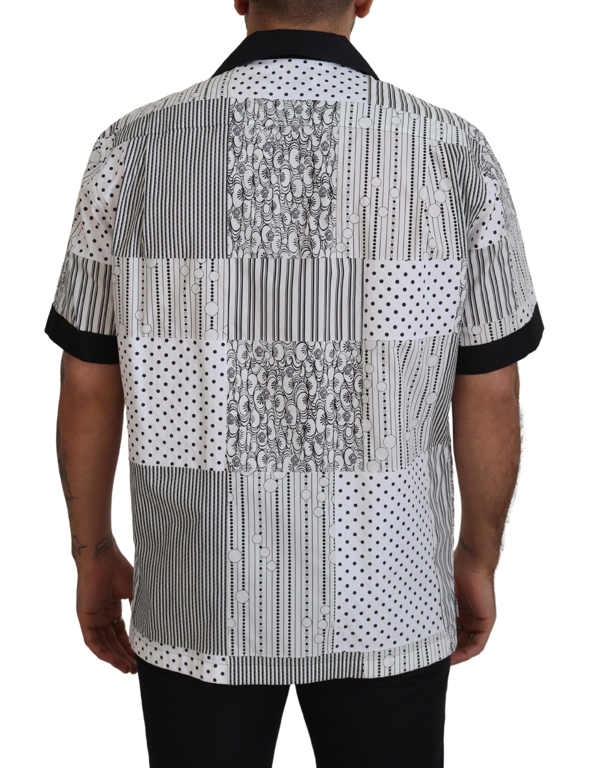 Dolce & Gabbana White Black Patterned Button Down Shirt - Whispers Of Wisdom Clothing