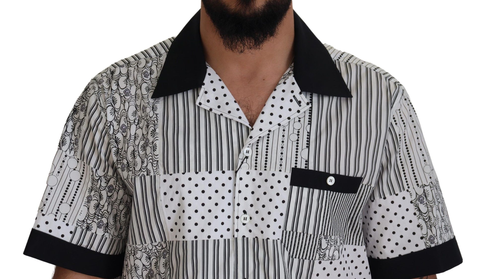 Dolce & Gabbana White Black Patterned Button Down Shirt - Whispers Of Wisdom Clothing