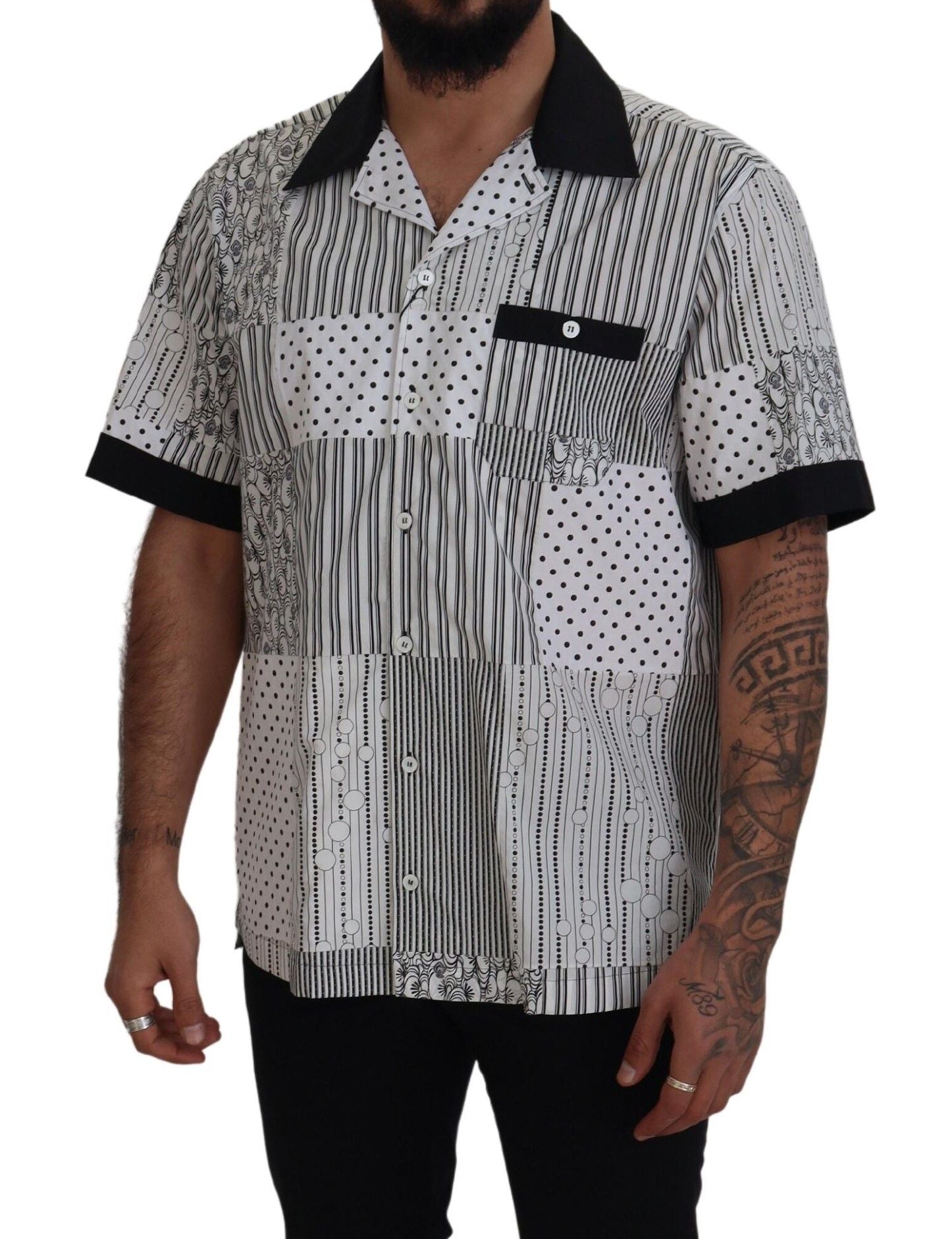 Dolce & Gabbana White Black Patterned Button Down Shirt - Whispers Of Wisdom Clothing
