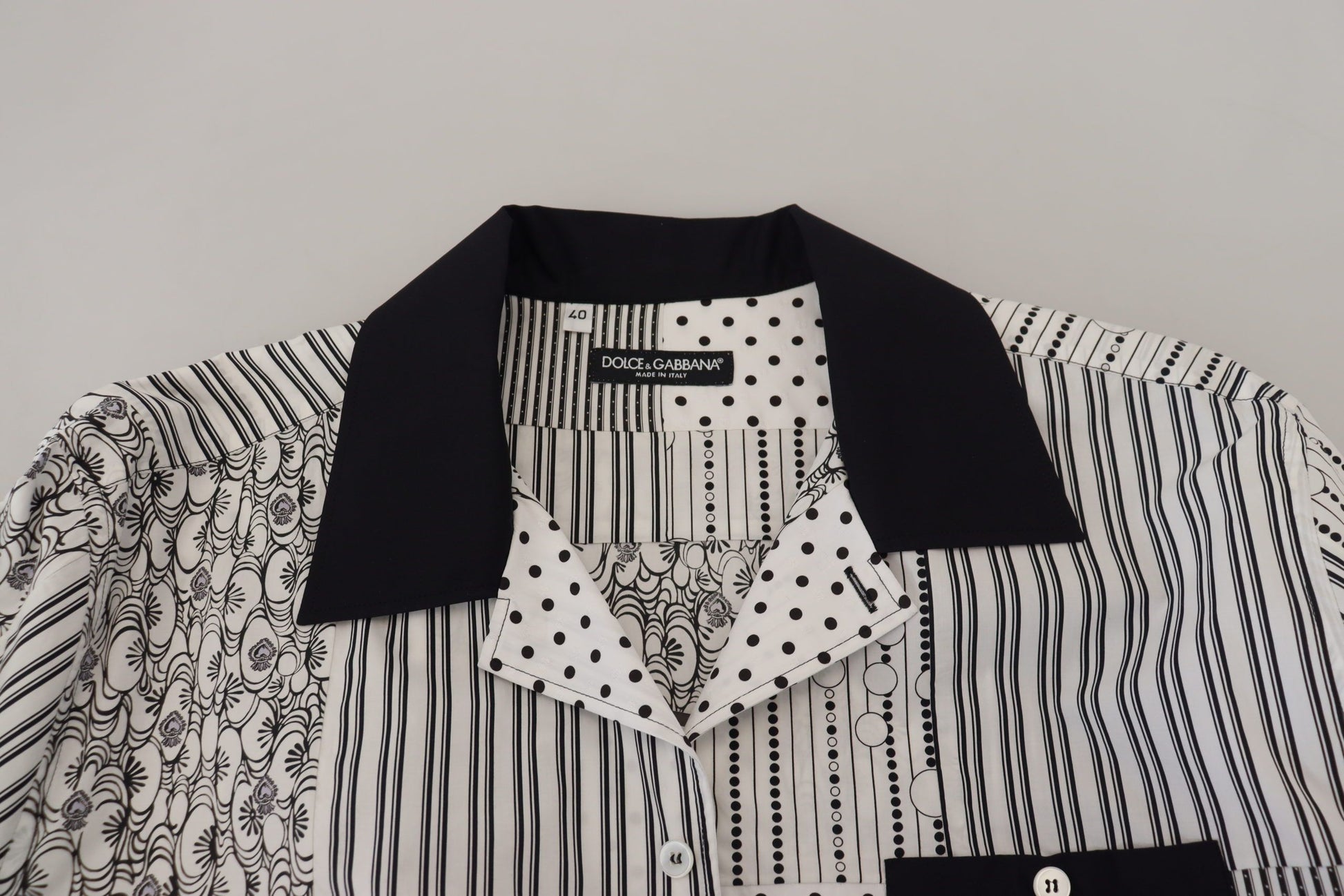 Dolce & Gabbana White Black Patterned Button Down Shirt - Whispers Of Wisdom Clothing