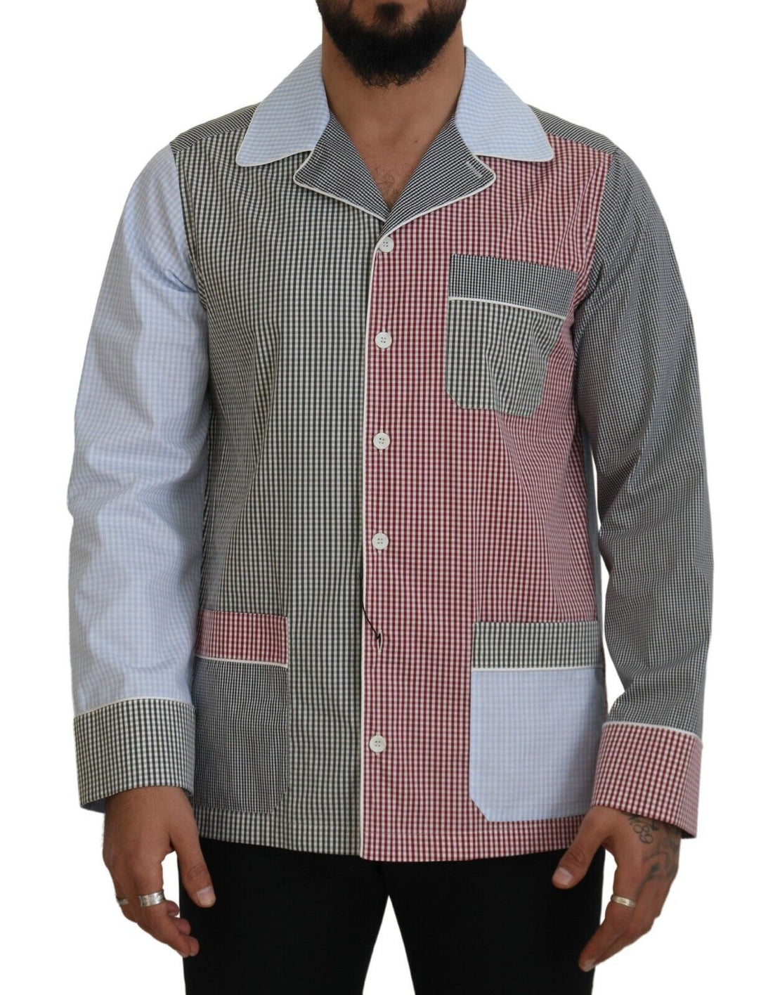 Dolce & Gabbana Multicolor Patchwork Cotton Long Sleeves Shirt - Whispers Of Wisdom Clothing