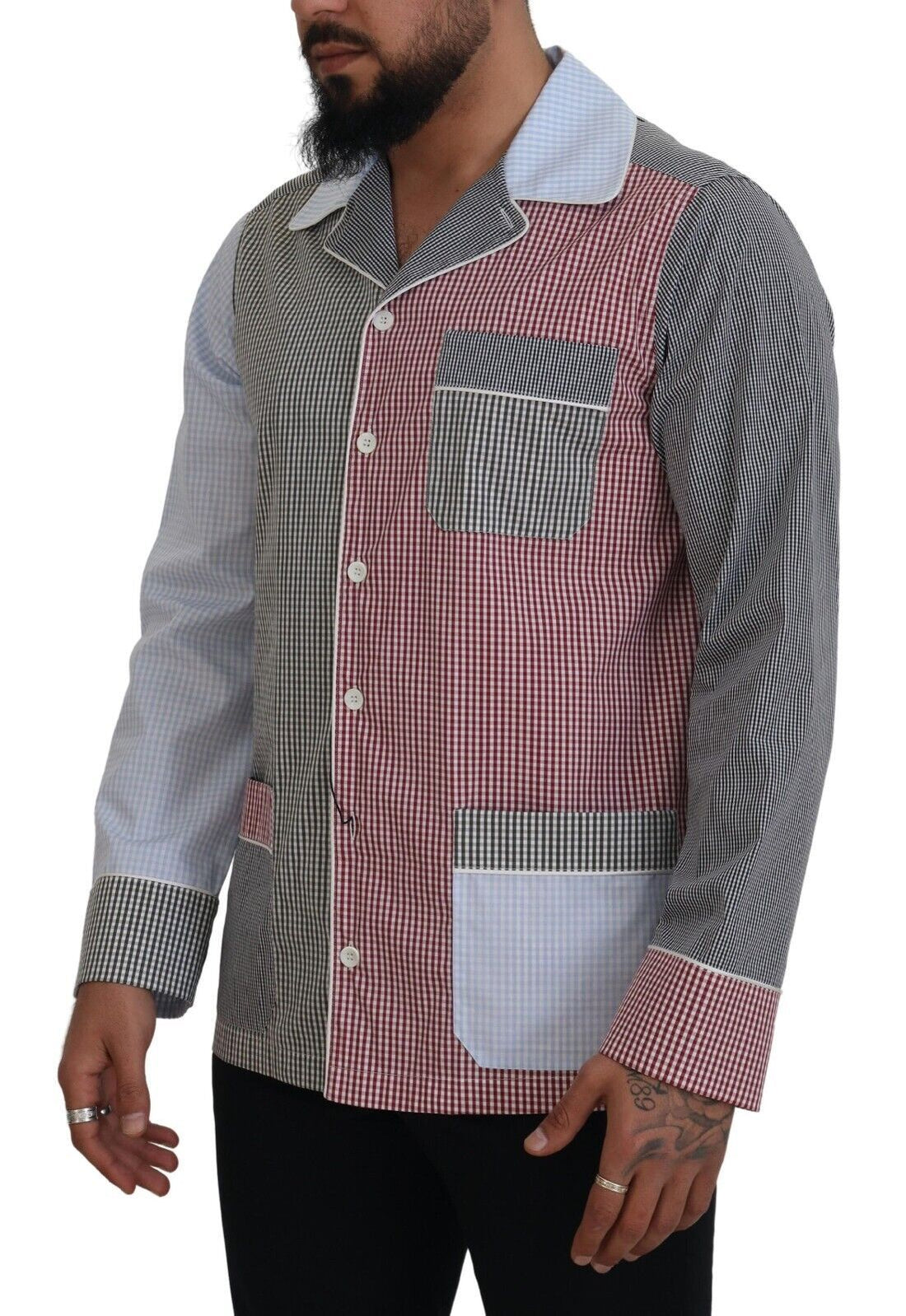 Dolce & Gabbana Multicolor Patchwork Cotton Long Sleeves Shirt - Whispers Of Wisdom Clothing