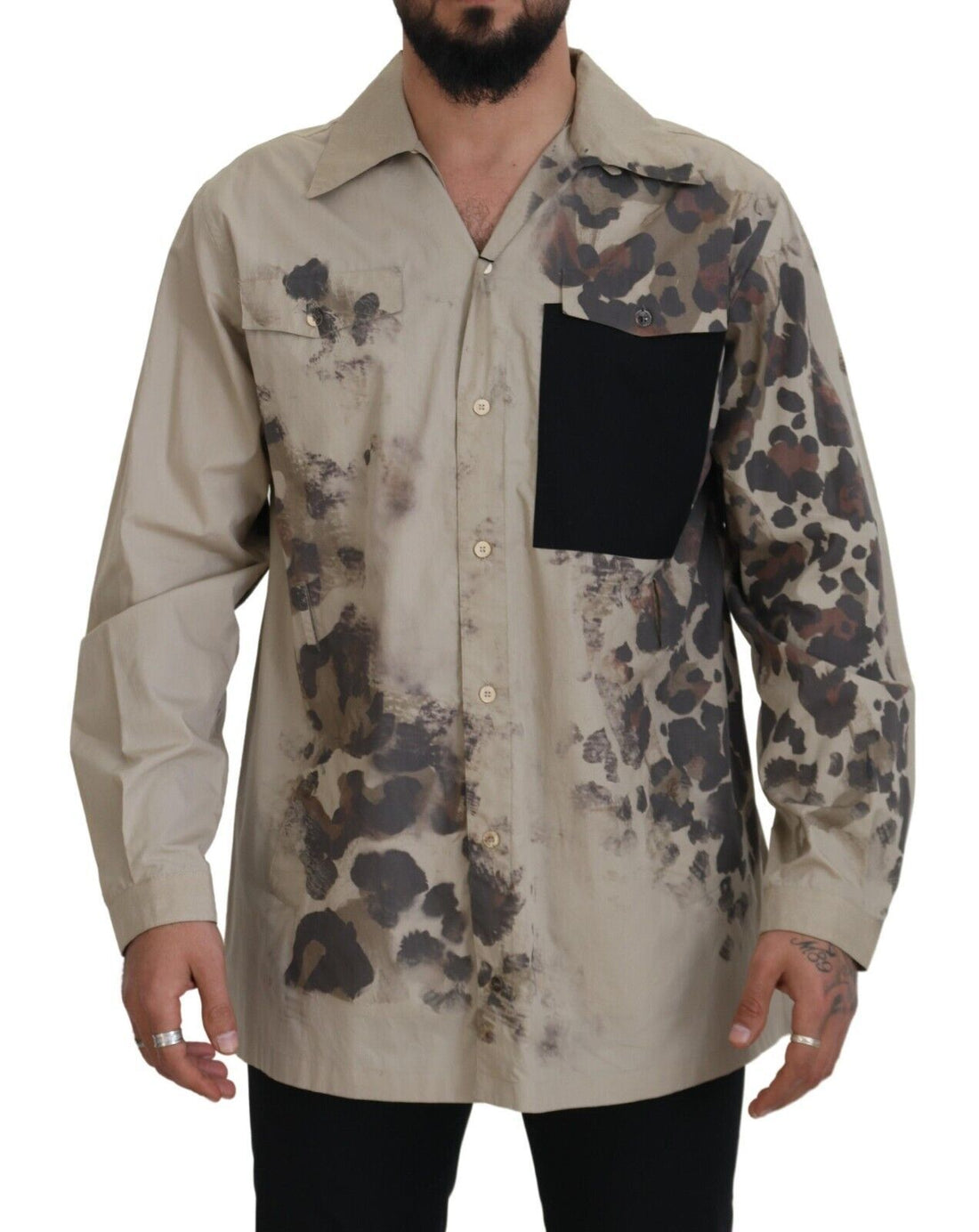 Dolce & Gabbana Beige Camouflage Cotton Long Sleeves Shirt - Whispers Of Wisdom Clothing