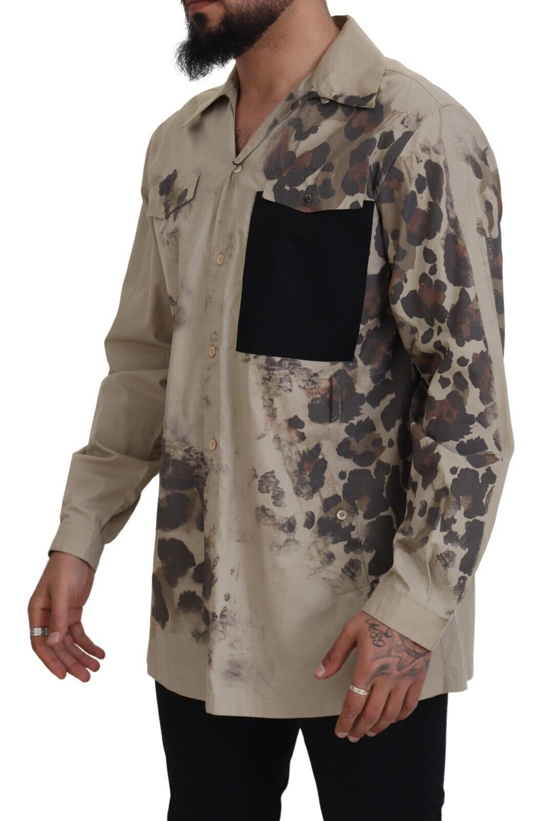 Dolce & Gabbana Beige Camouflage Cotton Long Sleeves Shirt - Whispers Of Wisdom Clothing