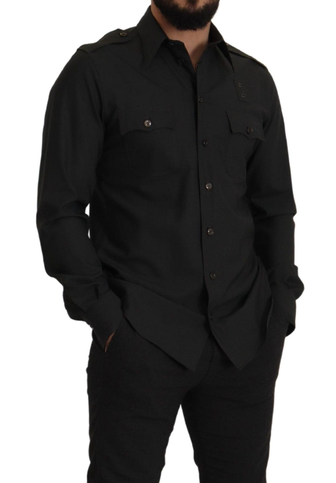 Dolce & Gabbana Dark Green Cotton Slim Fit Casual Men Shirt - Whispers Of Wisdom Clothing