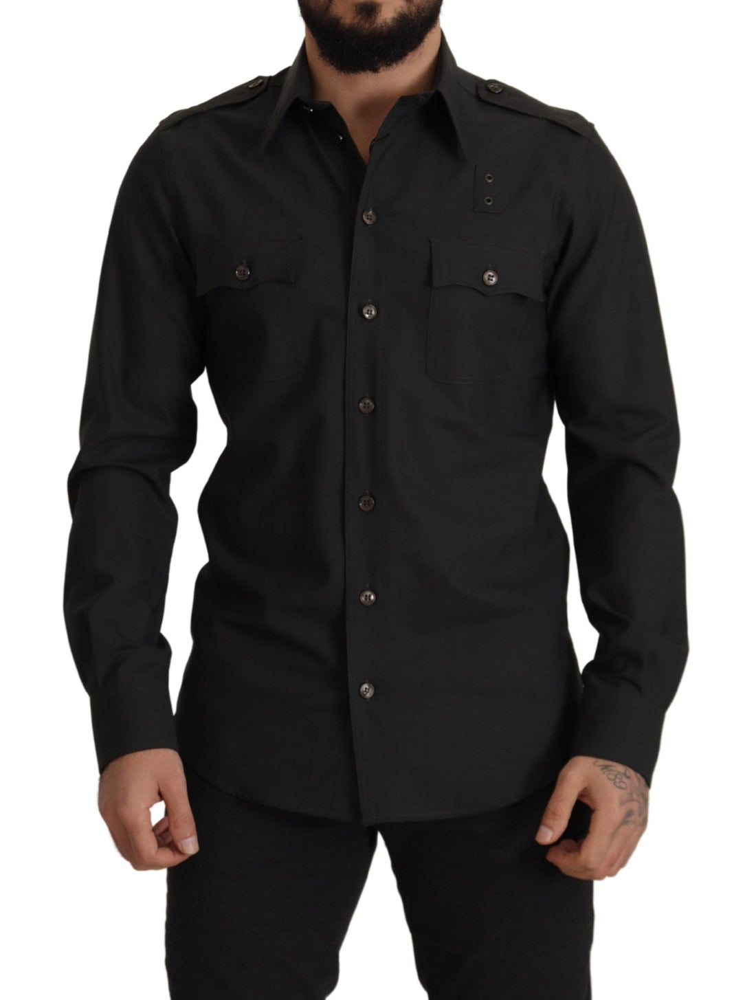 Dolce & Gabbana Dark Green Cotton Slim Fit Casual Men Shirt - Whispers Of Wisdom Clothing