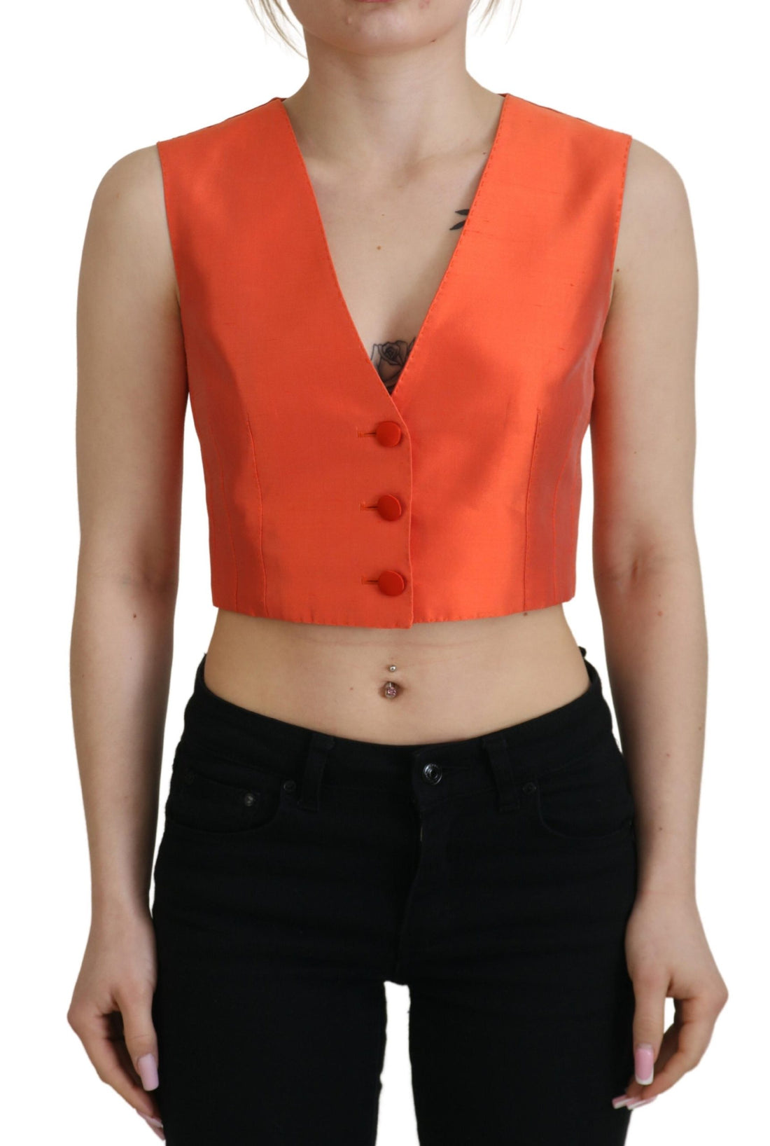Dolce & Gabbana Orange Sleeveless Waistcoat Cropped Vest Top - Whispers Of Wisdom Clothing