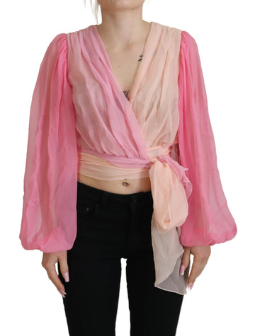 Dolce & Gabbana Pink Silk Wrap Long Sleeves Blouse Top - Whispers Of Wisdom Clothing