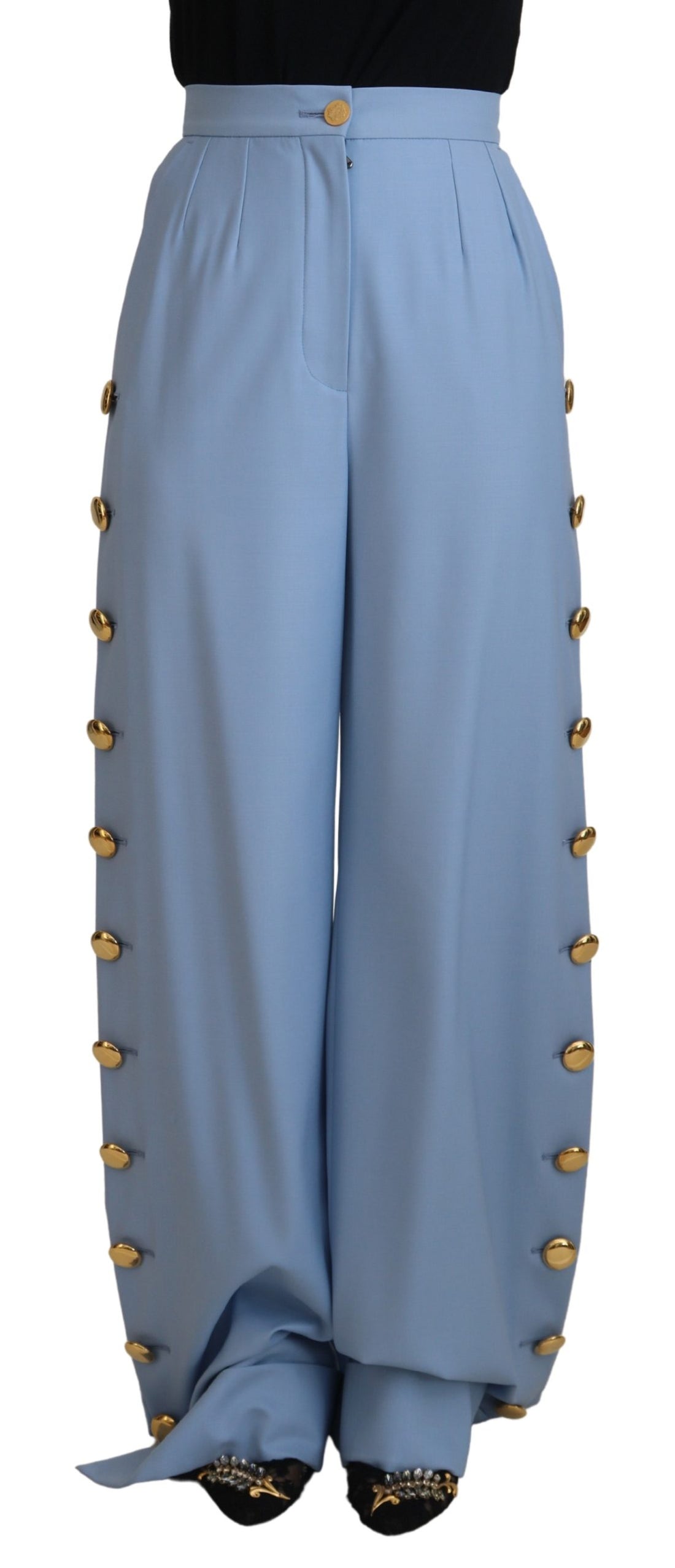 Dolce & Gabbana Light Blue Button Wide Leg Pants - Whispers Of Wisdom Clothing