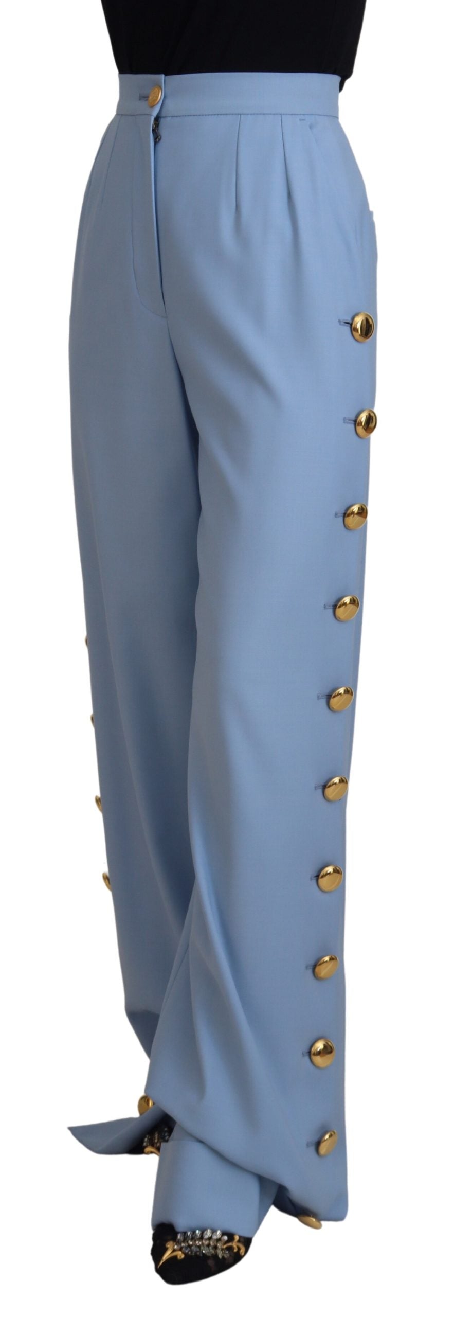 Dolce & Gabbana Light Blue Button Wide Leg Pants - Whispers Of Wisdom Clothing
