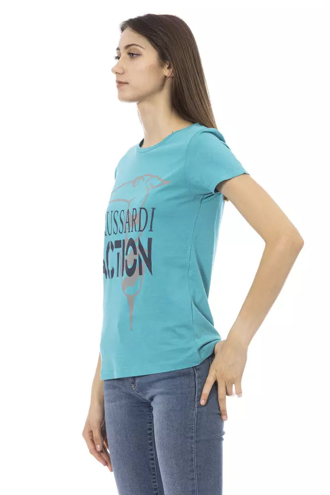 Trussardi Action Light Blue Cotton Women T-Shirt - Whispers Of Wisdom Clothing