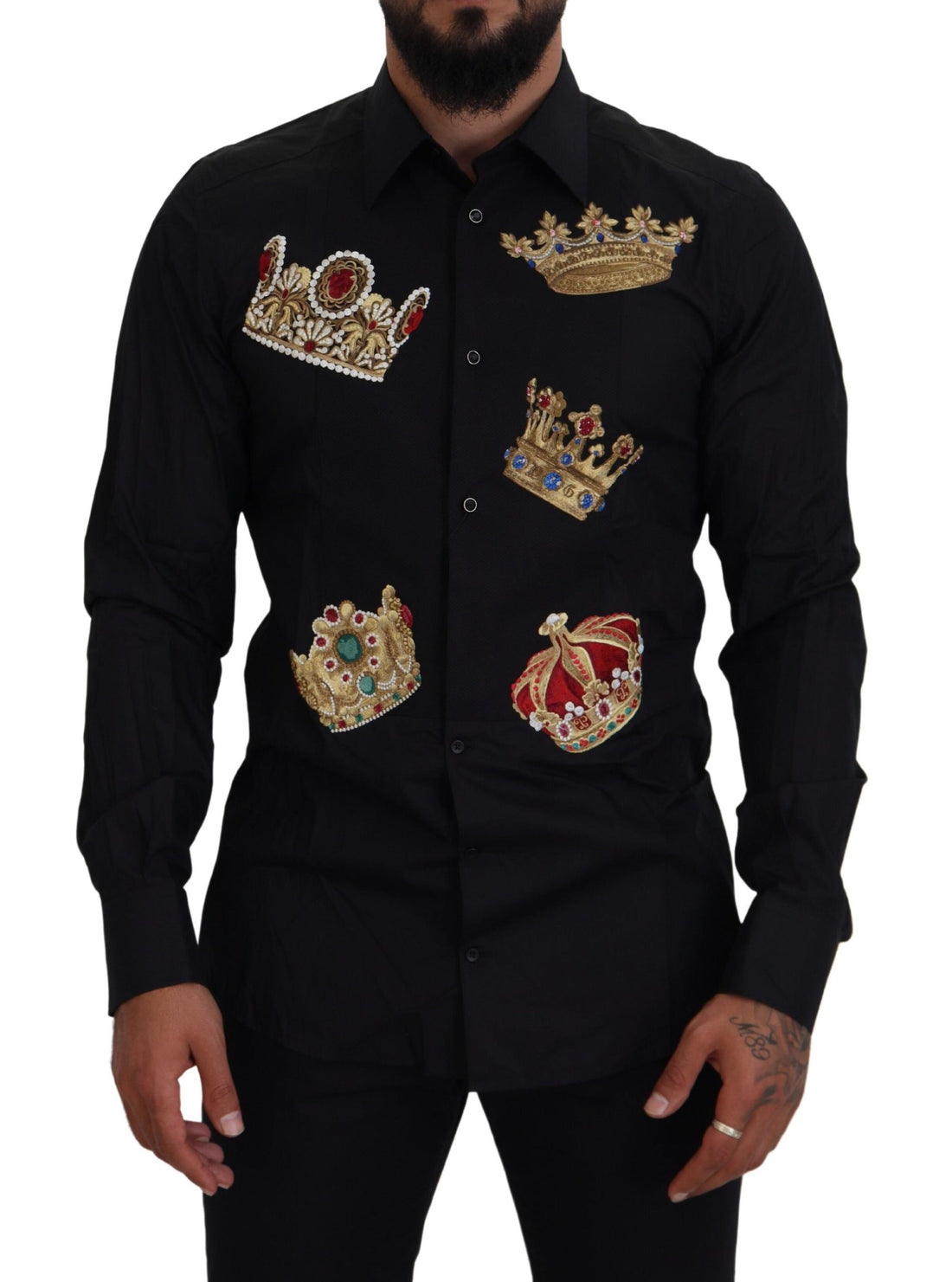 Dolce & Gabbana Black Gold Crown Slim Fit Dress Formal Shirt - Whispers Of Wisdom Clothing