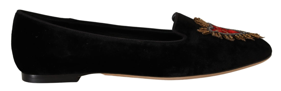 Dolce & Gabbana Black DG Sacred Heart Patch Slip On Flat Shoes - Whispers Of Wisdom Clothing