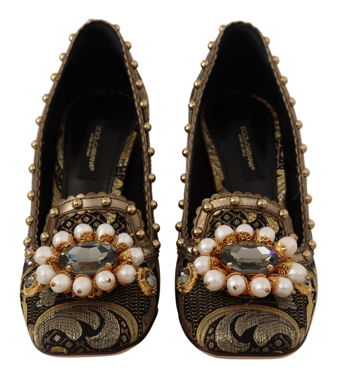Dolce & Gabbana Gold Crystal Square Toe Brocade Pumps Shoes - Whispers Of Wisdom Clothing