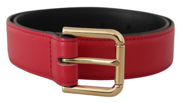 Dolce & Gabbana Red Calf Leather Gold Tone Logo Metal Buckle Belt - Whispers Of Wisdom Clothing