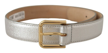 Dolce & Gabbana Silver Leather Gold Tone Logo Metal Waist Buckle Belt - Whispers Of Wisdom Clothing