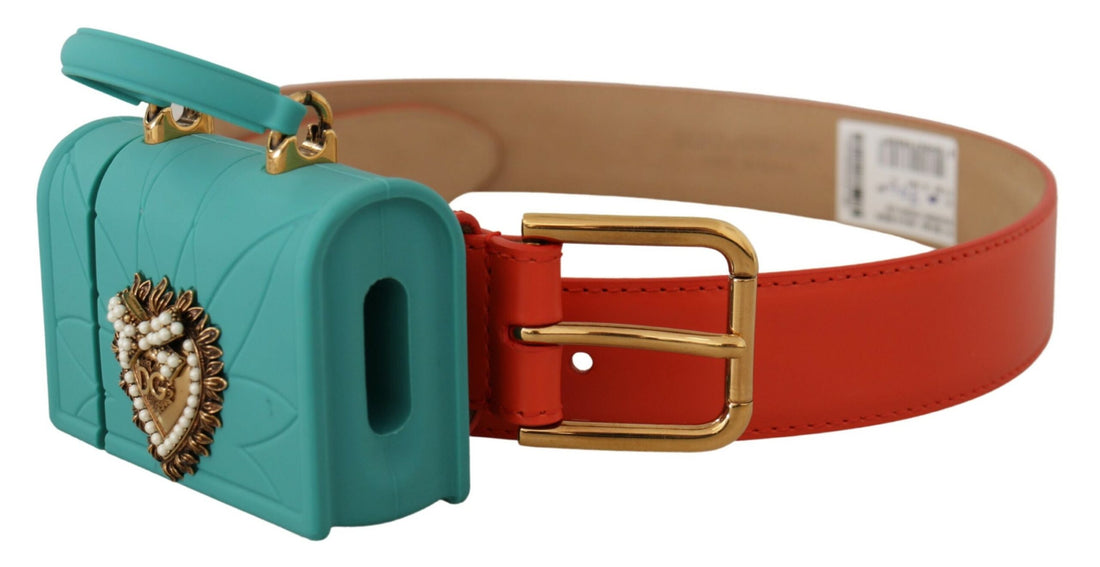Dolce & Gabbana Orange Leather Devotion Heart Micro Bag Headphones Belt - Whispers Of Wisdom Clothing