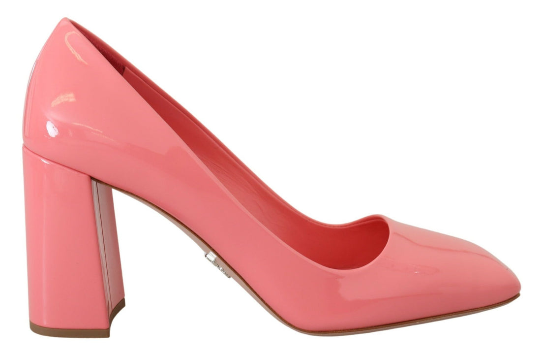 Prada Pink Patent Leather Block Heels Pumps Classic - Whispers Of Wisdom Clothing