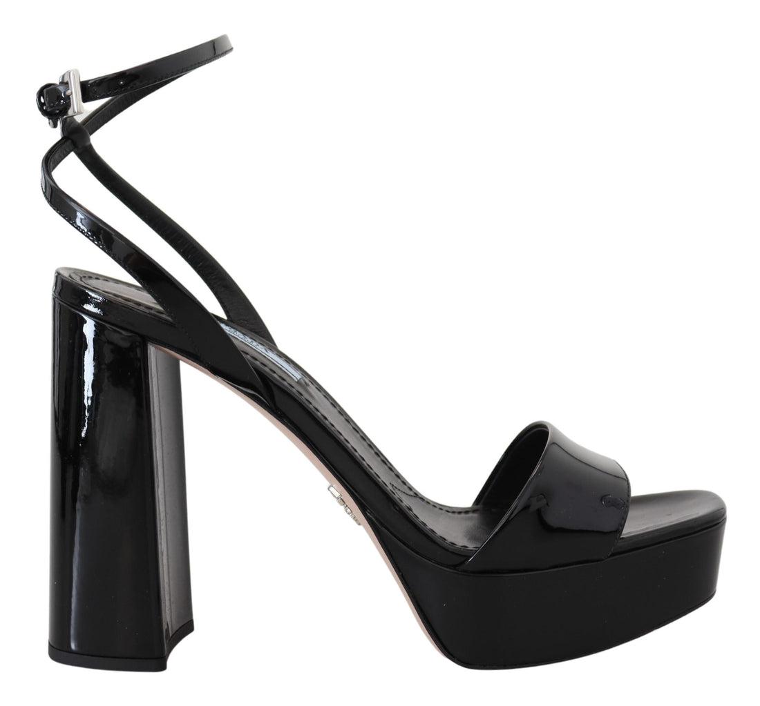 Prada Black Patent Sandals Ankle Strap Heels Leather - Whispers Of Wisdom Clothing