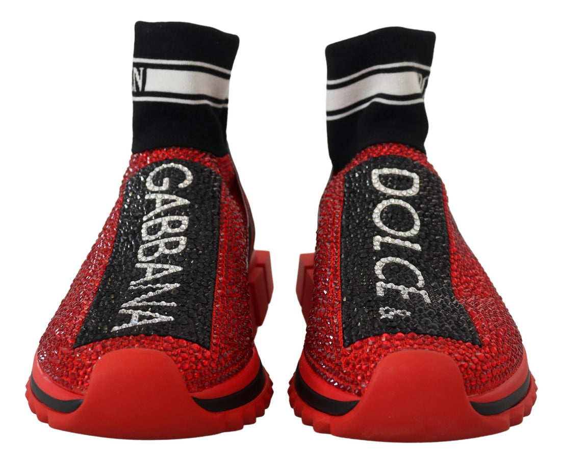Dolce & Gabbana Red Bling Sorrento Sneakers Socks Shoes - Whispers Of Wisdom Clothing