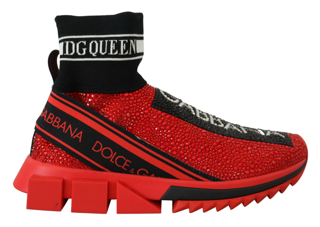 Dolce & Gabbana Red Bling Sorrento Sneakers Socks Shoes - Whispers Of Wisdom Clothing