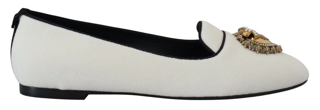 Dolce & Gabbana White Velvet Slip Ons Loafers Flats Shoes - Whispers Of Wisdom Clothing