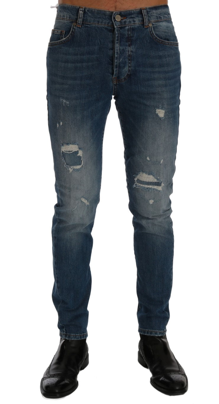 Frankie Morello Blue Wash Torn Dunfermile Slim Fit Jeans - Whispers Of Wisdom Clothing
