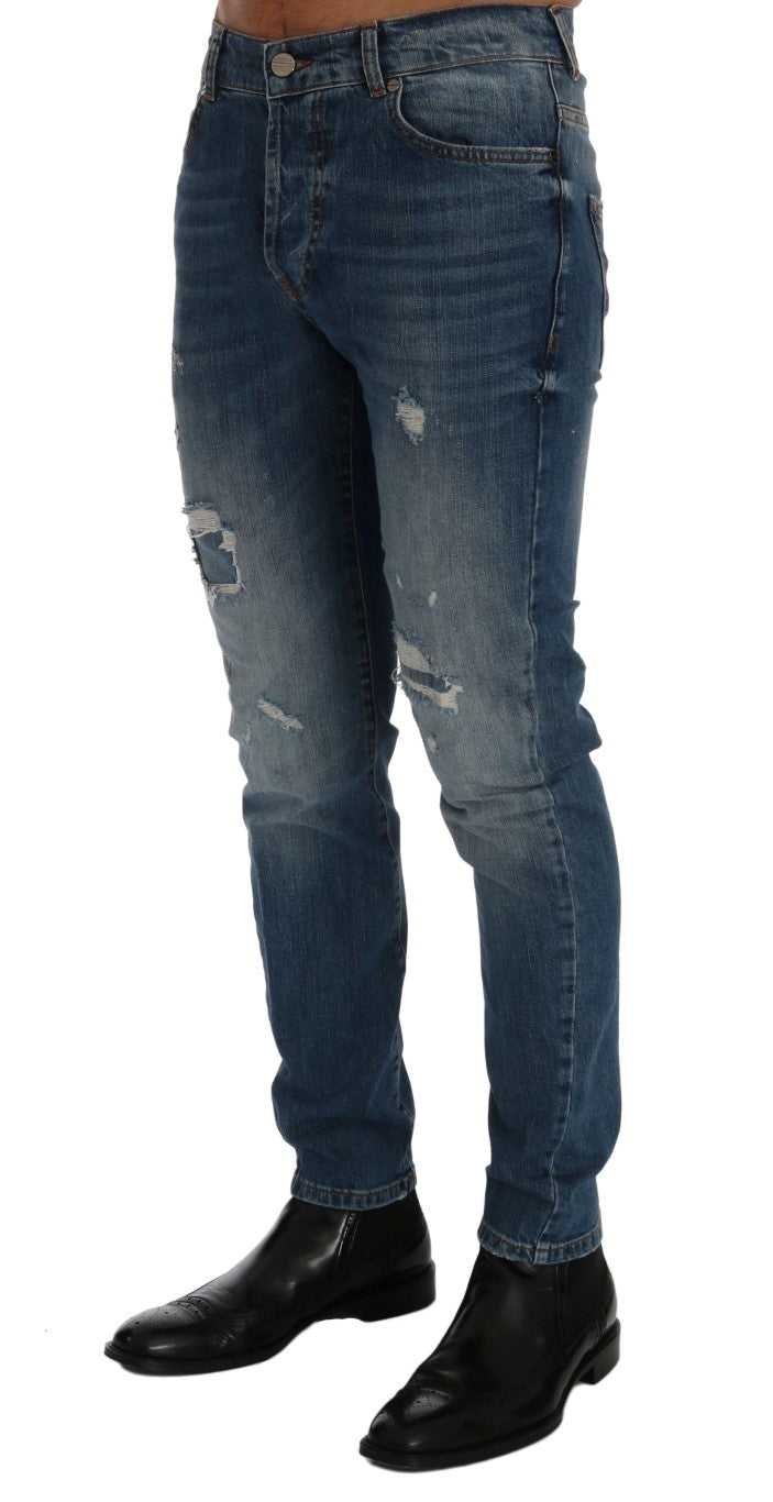 Frankie Morello Blue Wash Torn Dunfermile Slim Fit Jeans - Whispers Of Wisdom Clothing
