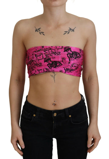 John Galliano Pink Newspaper Print Bra Cropped Blouse - Whispers Of Wisdom Clothing
