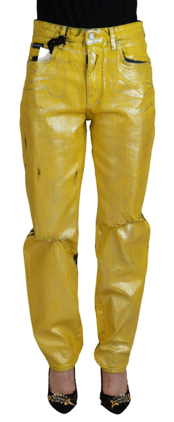 Dolce & Gabbana Yellow Leopard Cotton Straight Denim Jeans - Whispers Of Wisdom Clothing