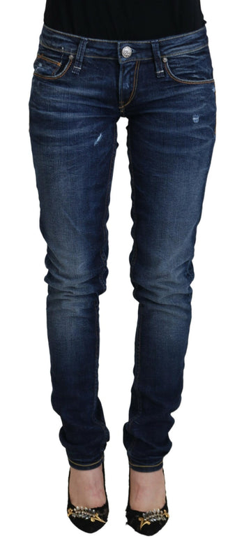 Acht Blue Washed Cotton Low Waist Women Casual Jeans