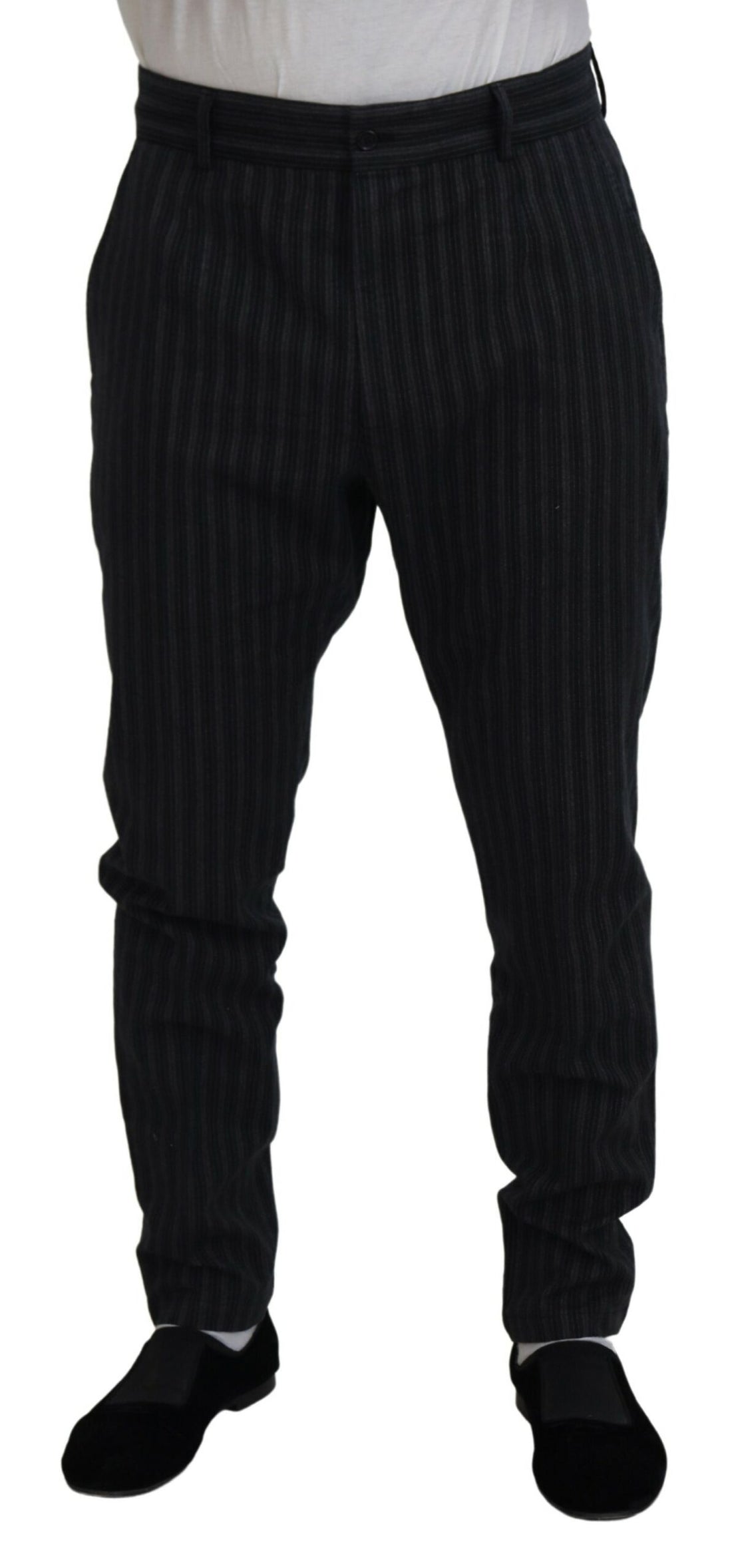 Dolce & Gabbana Dark Gray Stripes Chino Dress Pants - Whispers Of Wisdom Clothing
