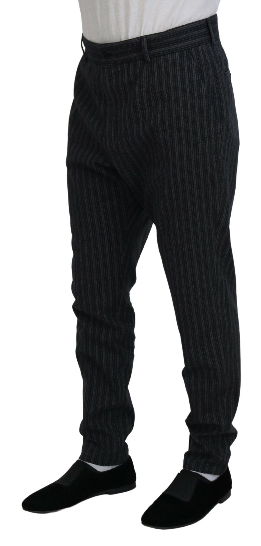 Dolce & Gabbana Dark Gray Stripes Chino Dress Pants - Whispers Of Wisdom Clothing