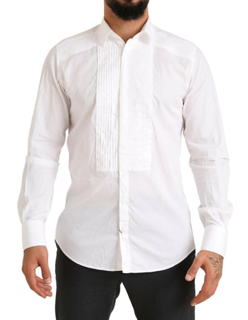 Dolce & Gabbana White GOLD Formal Cotton Tuxedo Dress Shirt - Whispers Of Wisdom Clothing