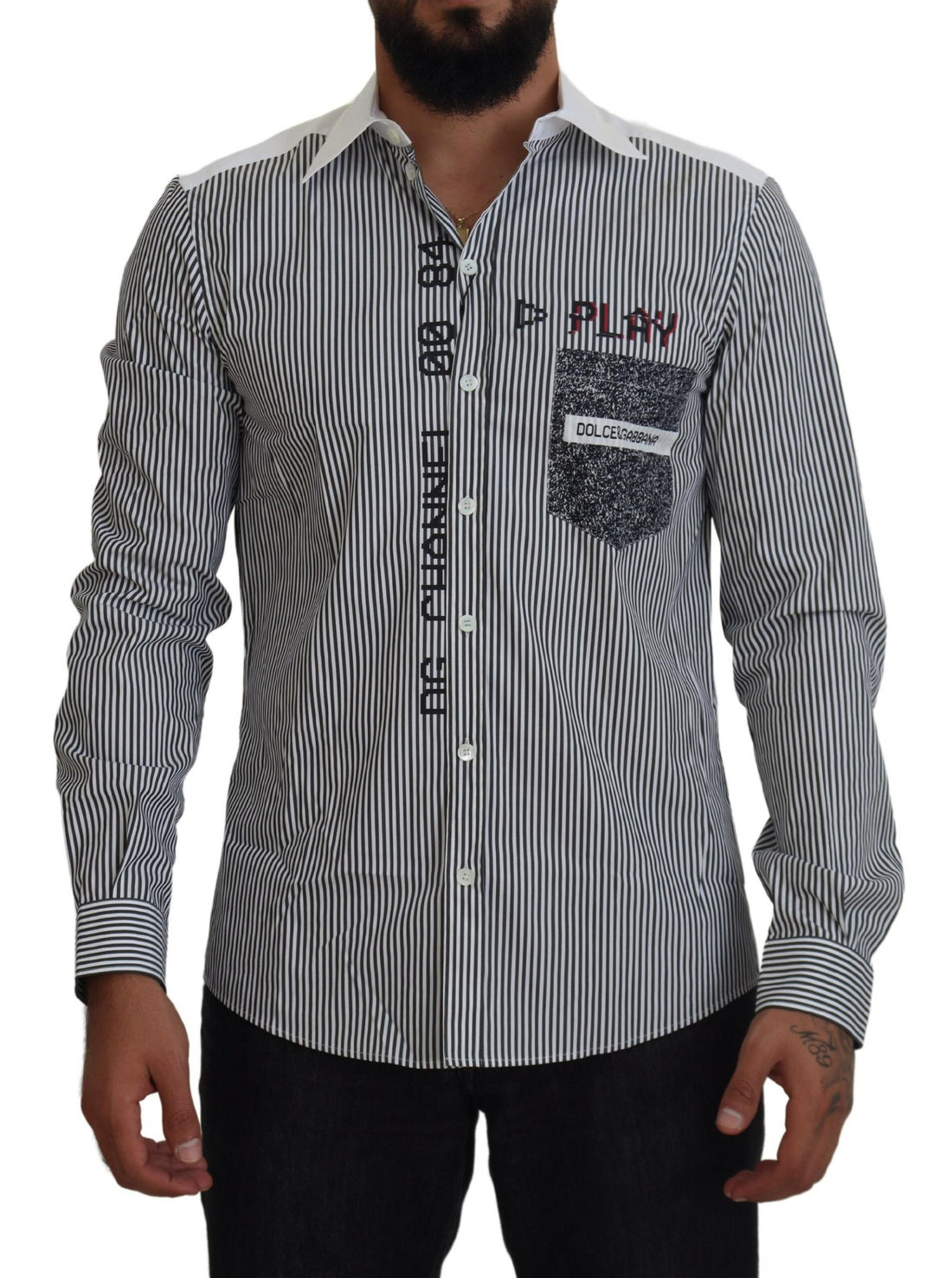Dolce & Gabbana Gray White Striped Slim Fit Shirt - Whispers Of Wisdom Clothing